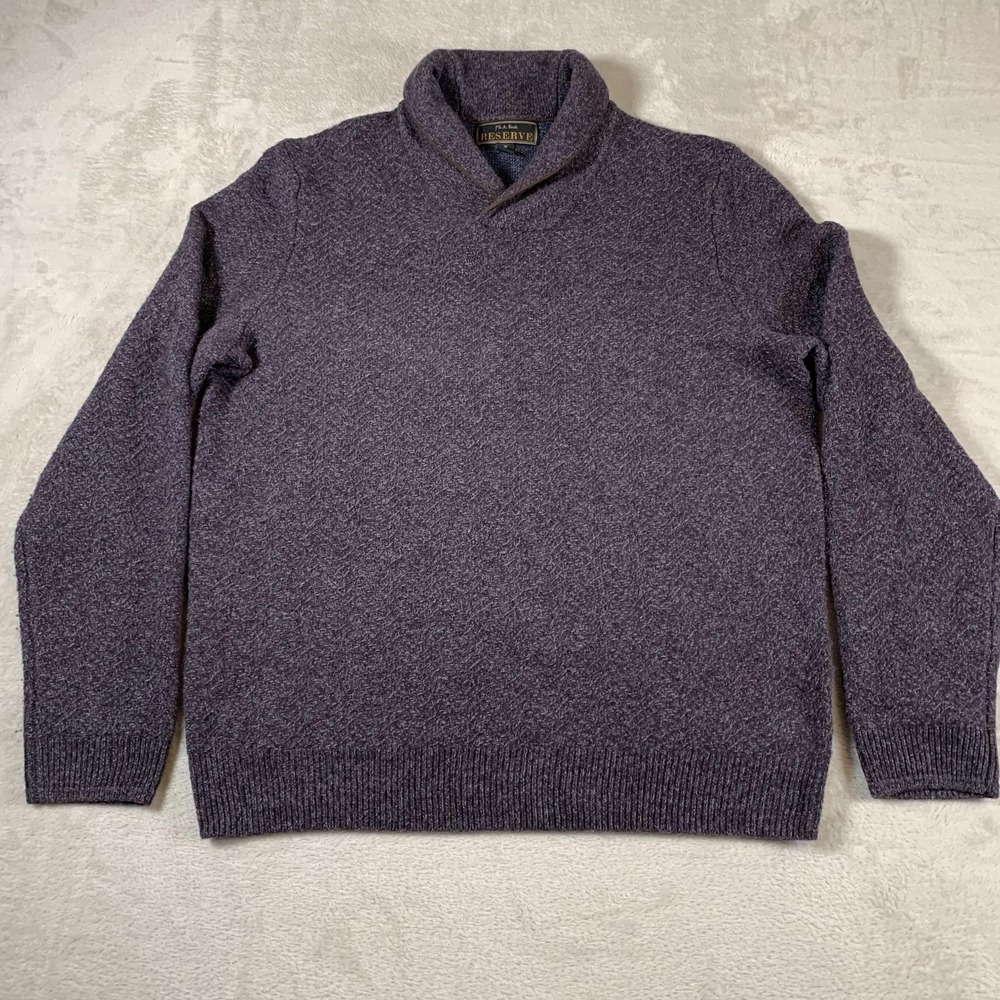 Jos A Bank Reserve Sweater Mens Medium Purple Wool Nylon Shawl Collar Pullover